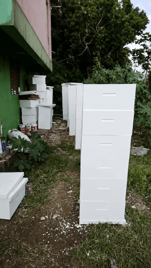 Locally made Honeylishus beehive boxes in Jamaica